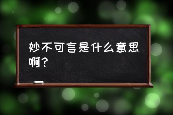 妙不可言是什么意思啊 妙不可言是什么意思啊？