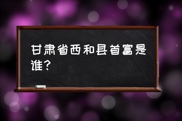 西和梦想王国 甘肃省西和县首富是谁？