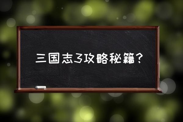 三国志3隐藏攻略大全 三国志3攻略秘籍？