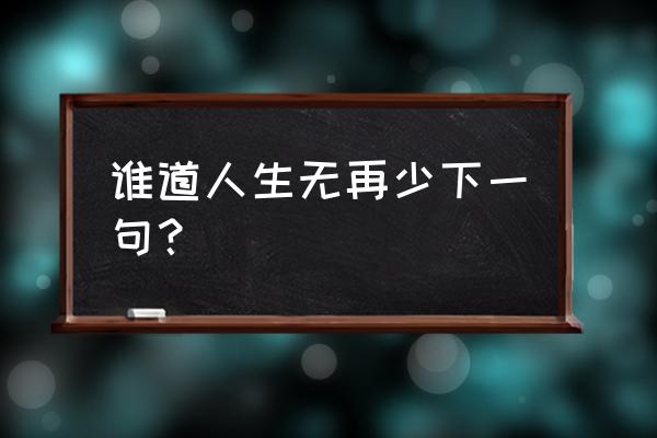 谁道人生无再少的下一句 谁道人生无再少下一句？