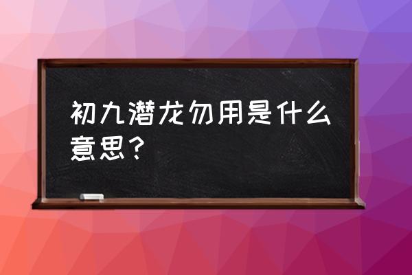 初九潜龙勿用之意 初九潜龙勿用是什么意思？