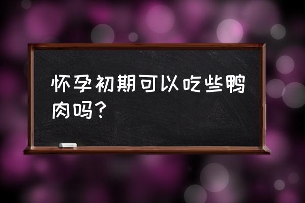 怀孕初期能不能吃鸭肉 怀孕初期可以吃些鸭肉吗？