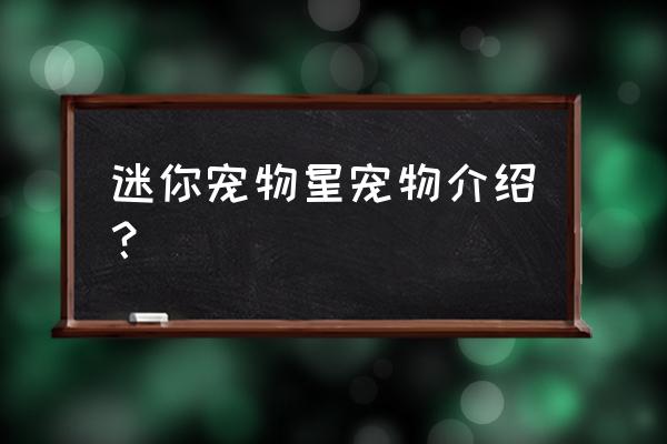 迷你宠物星第二部 迷你宠物星宠物介绍？