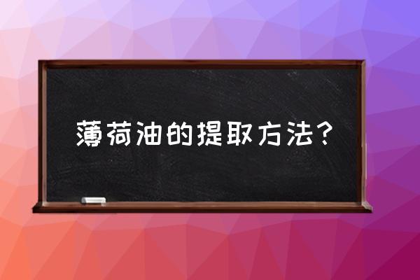 薄荷精油的提取 薄荷油的提取方法？