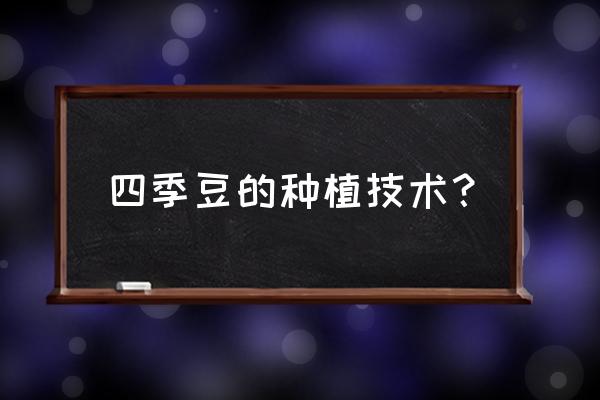 四季豆的种植方法 四季豆的种植技术？