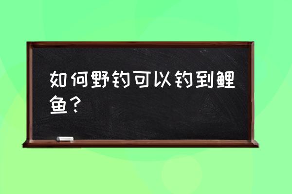 怎样野钓鲤鱼 如何野钓可以钓到鲤鱼？