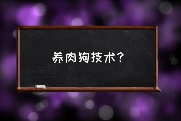 农村养殖肉狗养狗技术 养肉狗技术？